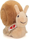 Plush snail soft toy with pale beige body, fluffy brown shell, stitched smile, and cute antennae