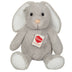 Soft grey floppy eared bunny plush by Teddy Hermann sitting upright with long floppy ears and fluffy fur.