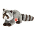 Soft plush raccoon toy with velvety grey fur, masked face, and fluffy tail by Teddy Hermann