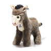 Steiff Asinus donkey plush toy with soft brown fur, black mane and beige accents, 18cm cuddly stuffed donkey with button in ear