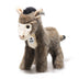 Steiff Asinus donkey plush toy with soft brown fur, black mane and beige accents, 18cm cuddly stuffed donkey with button in ear