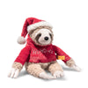 Steiff Sanny Sloth Christmas plush toy, 30cm, wearing a red HO HO HO jumper and matching Christmas hat.