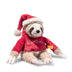 Steiff Sanny Sloth Christmas plush toy, 30cm, wearing a red HO HO HO jumper and matching Christmas hat.