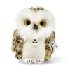 Steiff Wittie Owl plush toy with soft feathers, round body, bright eyes and Button in Ear sitting upright