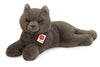Very soft lying Chartreux cat plush by Teddy Hermann in blue-grey with a relaxed pose