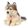 Teddy Hermann Sitting Wolf plush toy with realistic grey and white fur