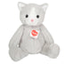 Trixi the grey plush cat with white face, pink stitched nose and mouth, and long tail by Hermann Teddy – baby safe toy
